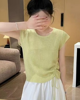 Small thin tops ice silk fold T-shirt for women