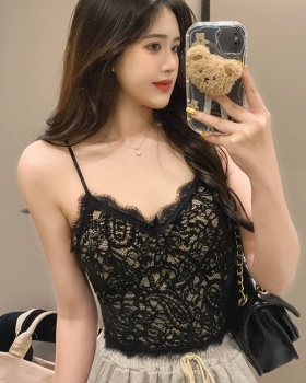 Sexy slim bottoming lace with chest pad halter tops