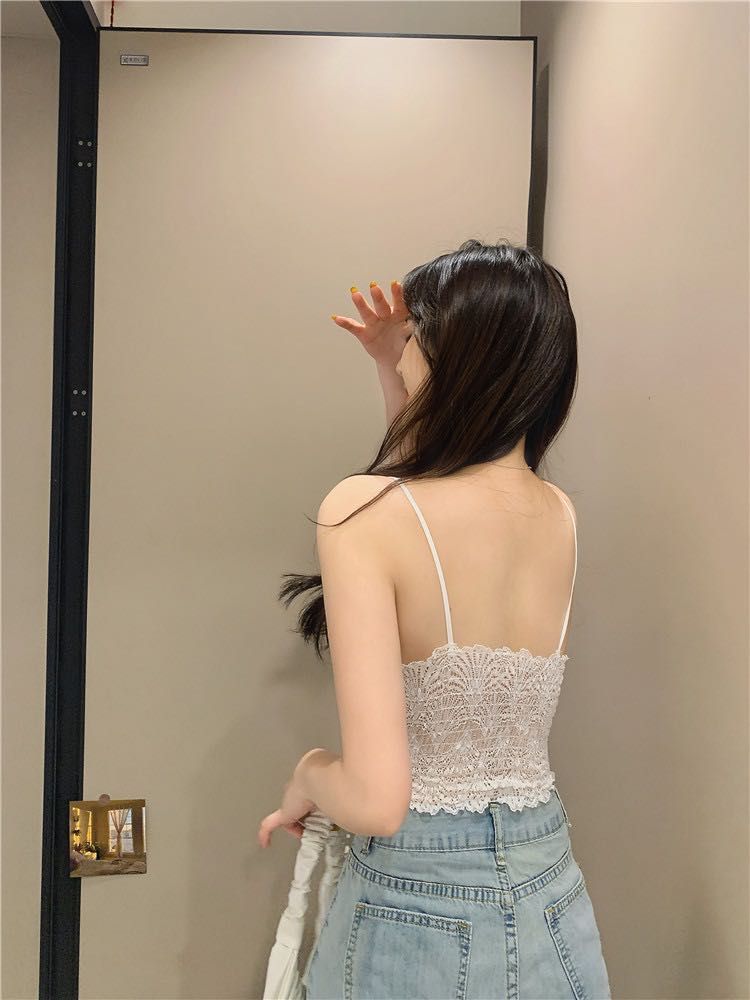 Sexy slim bottoming lace with chest pad halter tops