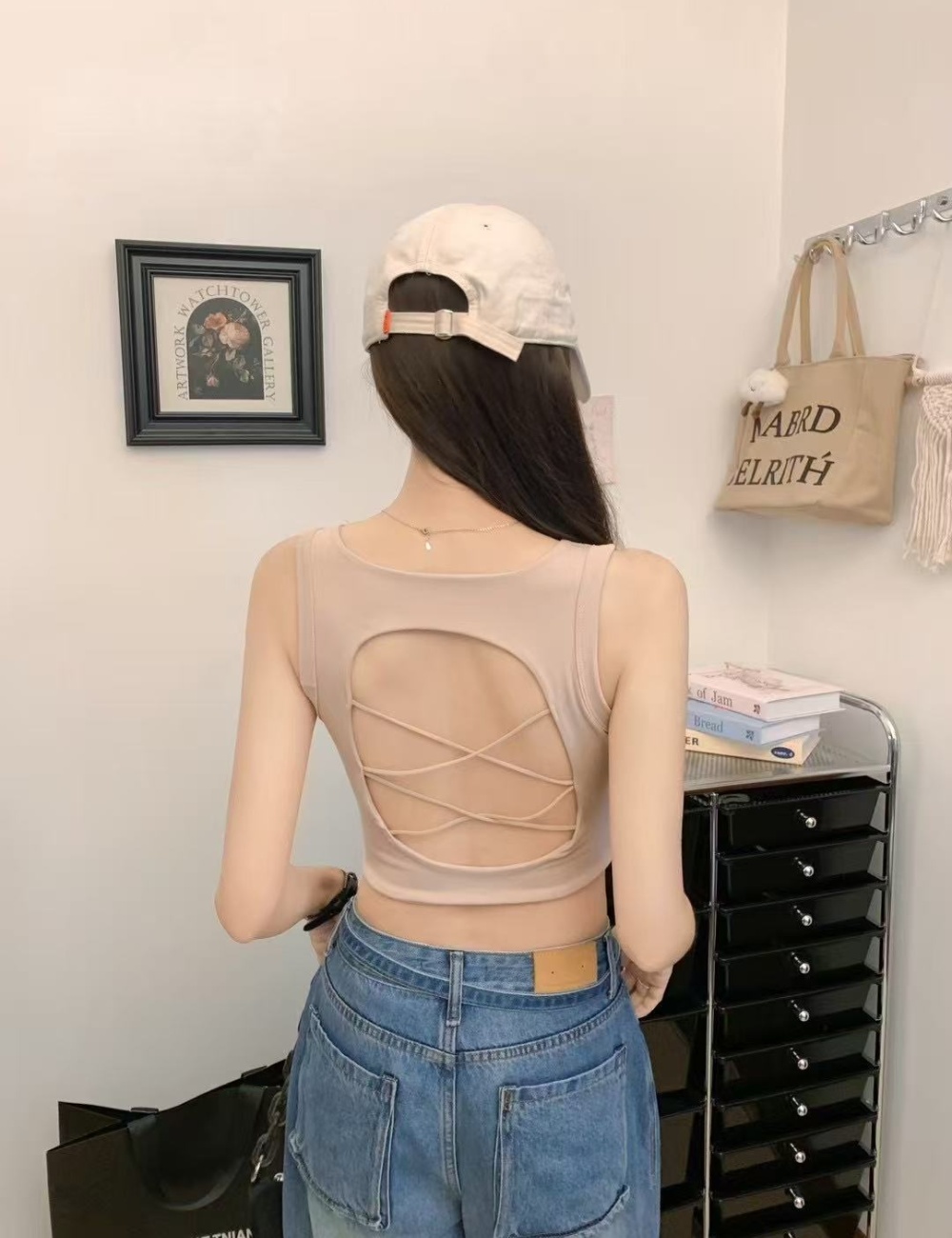 Beauty back with chest pad sexy halter tops for women