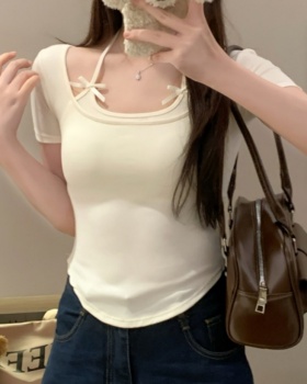 Chest pad summer tops slim spicegirl T-shirt for women