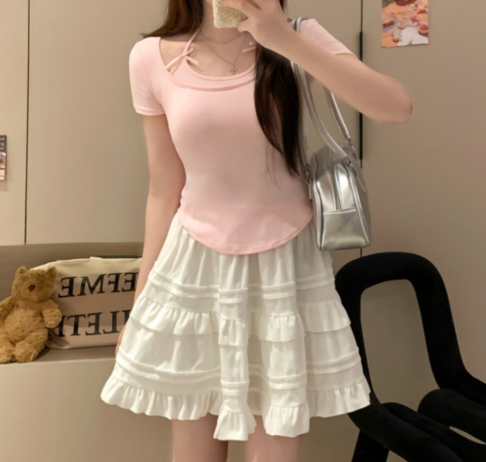Chest pad summer tops slim spicegirl T-shirt for women