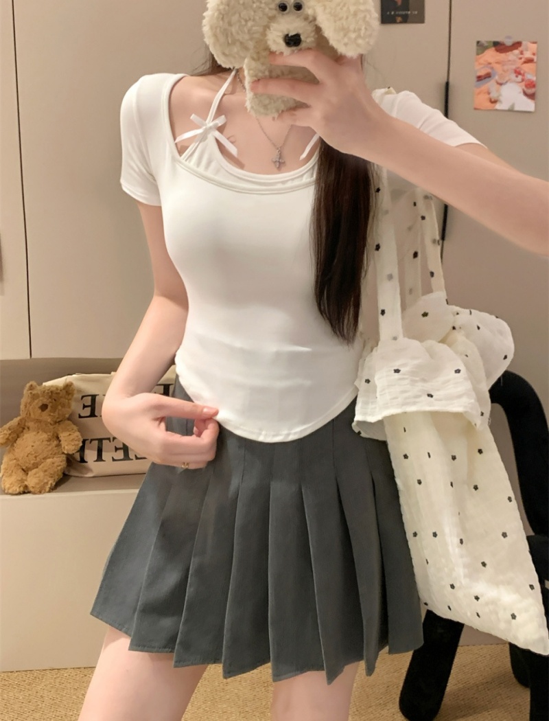 Chest pad summer tops slim spicegirl T-shirt for women