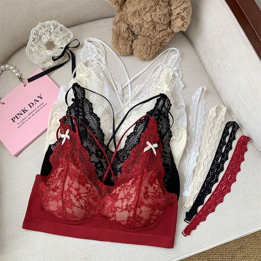 Lace summer sexy Lingerie with chest pad bow Bra