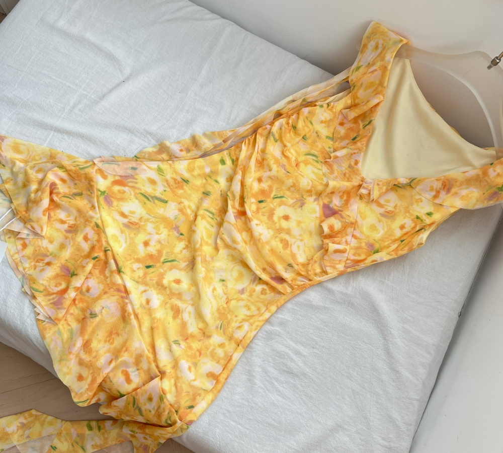 Floral sling gauze dress yellow maiden long dress