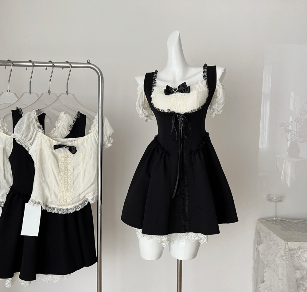 France style tops slim strap dress 2pcs set for women