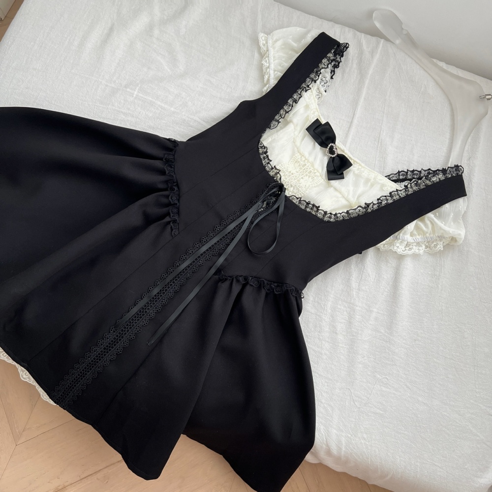France style tops slim strap dress 2pcs set for women