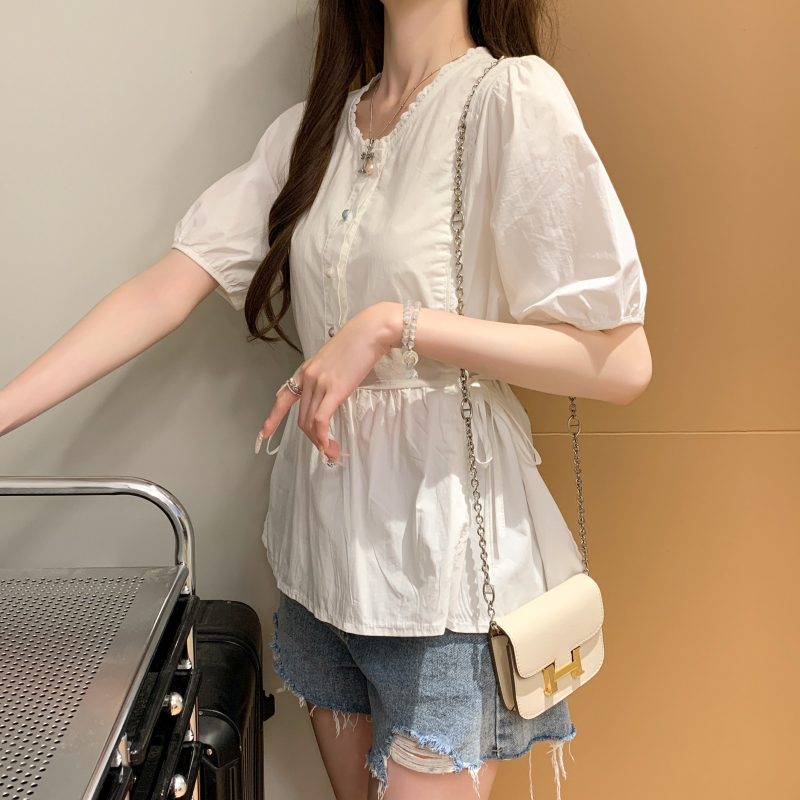 Tender France style shirt short short sleeve tops for women
