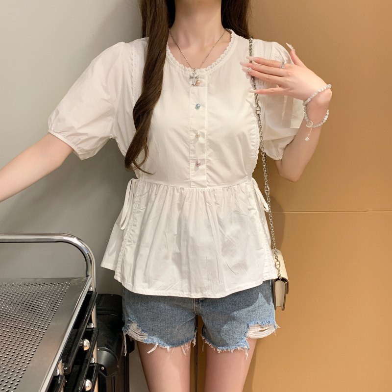 Tender France style shirt short short sleeve tops for women