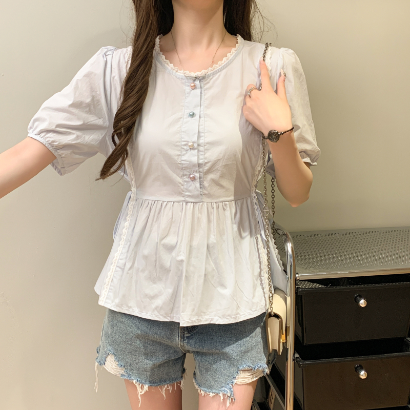 Tender France style shirt short short sleeve tops for women