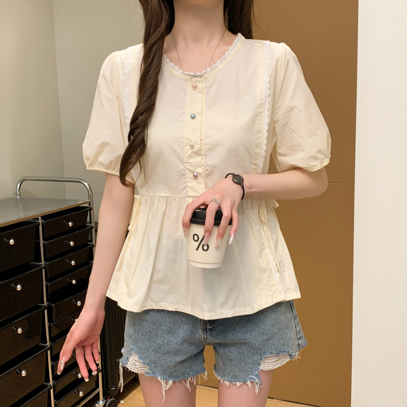 Tender France style shirt short short sleeve tops for women