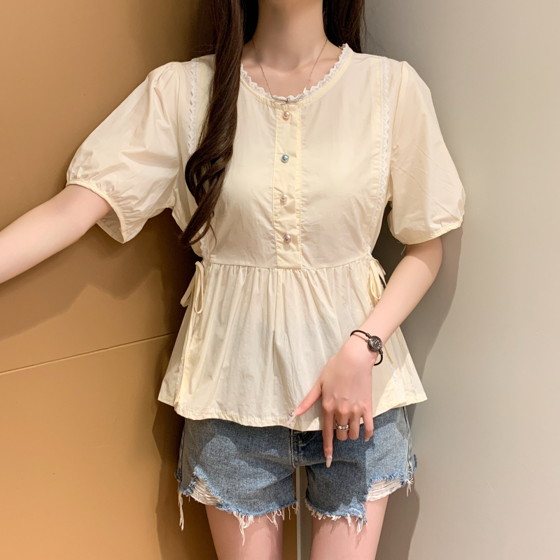 Tender France style shirt short short sleeve tops for women