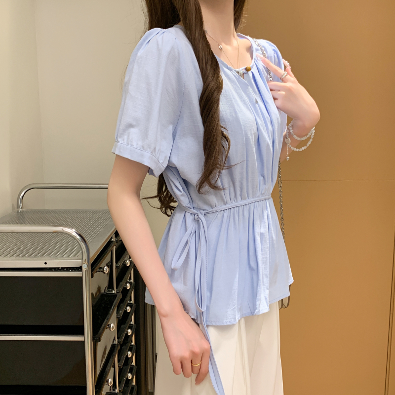 Western style loose tops short short sleeve shirt for women