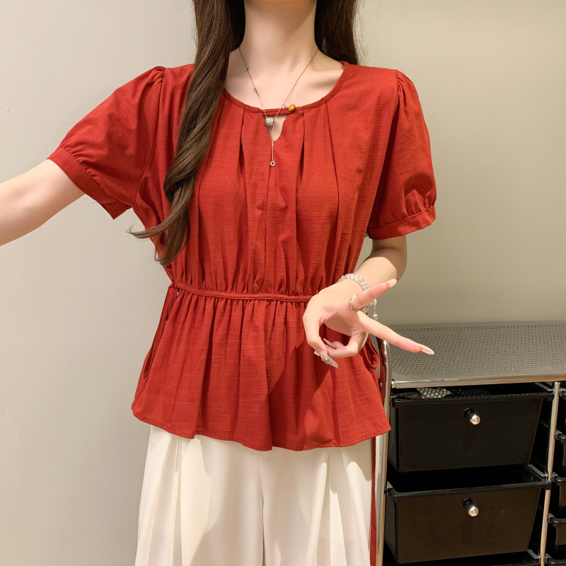 Western style loose tops short short sleeve shirt for women