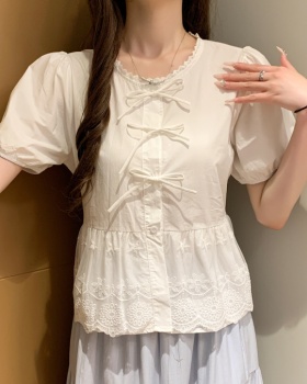 Show young bow slim summer temperament bubble lace shirt