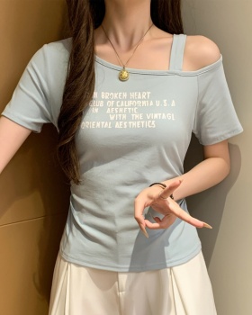 Retro all-match slim T-shirt short sleeve letters tops