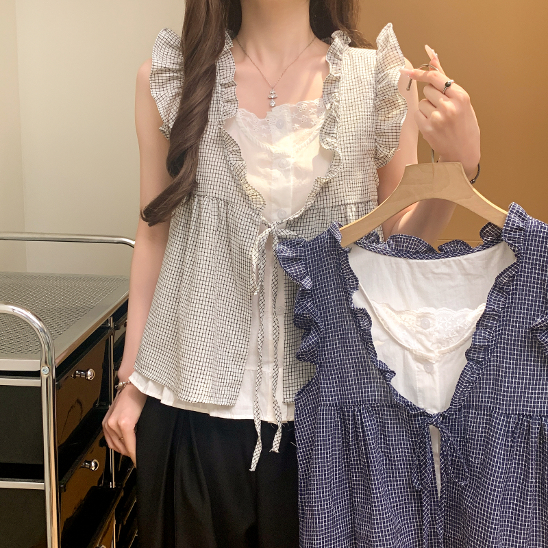 Loose sleeveless vest wood ear doll shirt for women