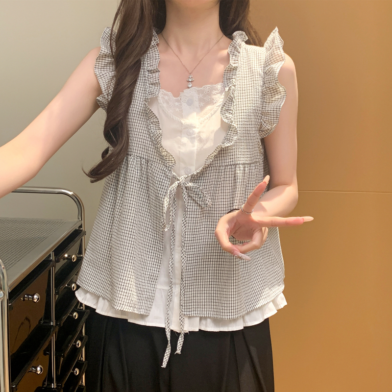 Loose sleeveless vest wood ear doll shirt for women