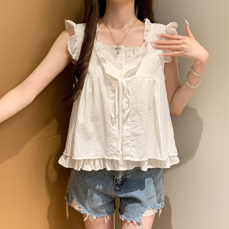 Loose sleeveless vest wood ear doll shirt for women