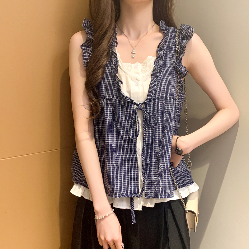 Loose sleeveless vest wood ear doll shirt for women