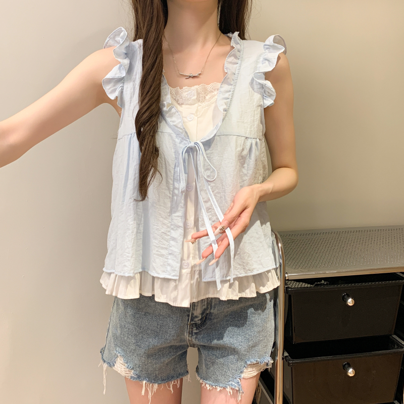 Loose sleeveless vest wood ear doll shirt for women