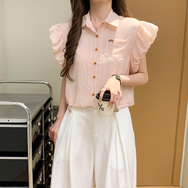 Drawstring boats sleeve tops short sleeveless shirt