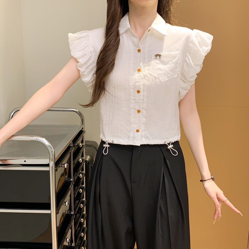 Drawstring boats sleeve tops short sleeveless shirt