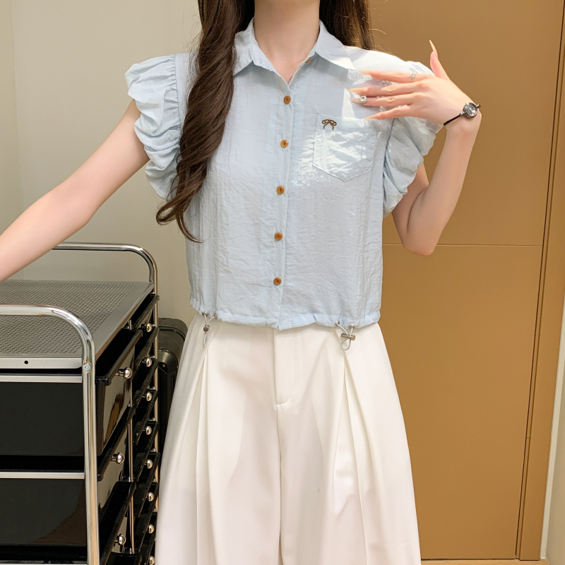 Drawstring boats sleeve tops short sleeveless shirt