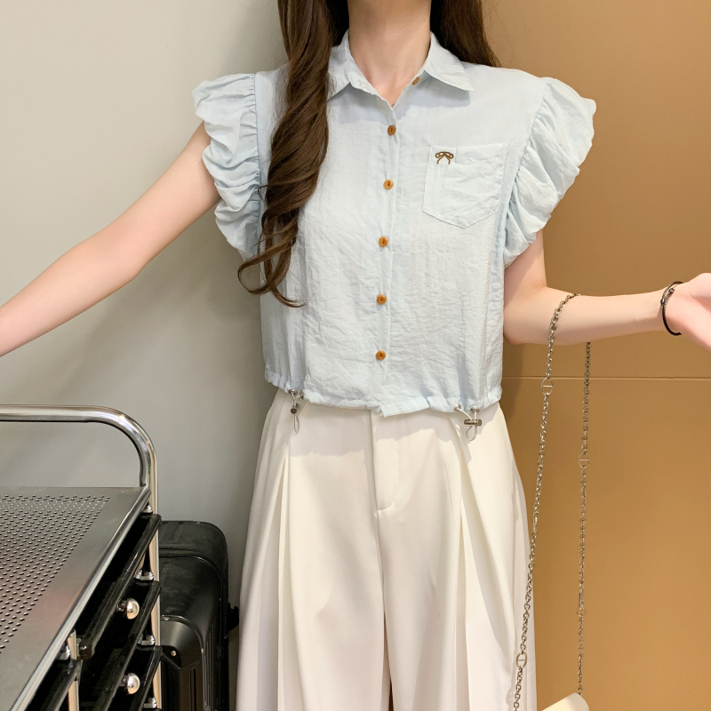Drawstring boats sleeve tops short sleeveless shirt