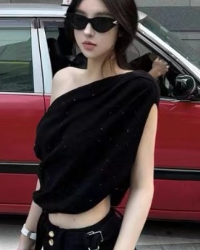 Wool knitted short sleeve irregular T-shirt for women