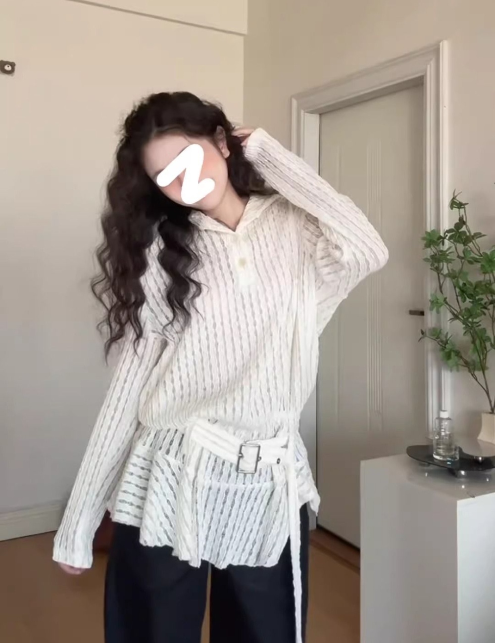 Slim Casual tops beige long sleeve sweater for women