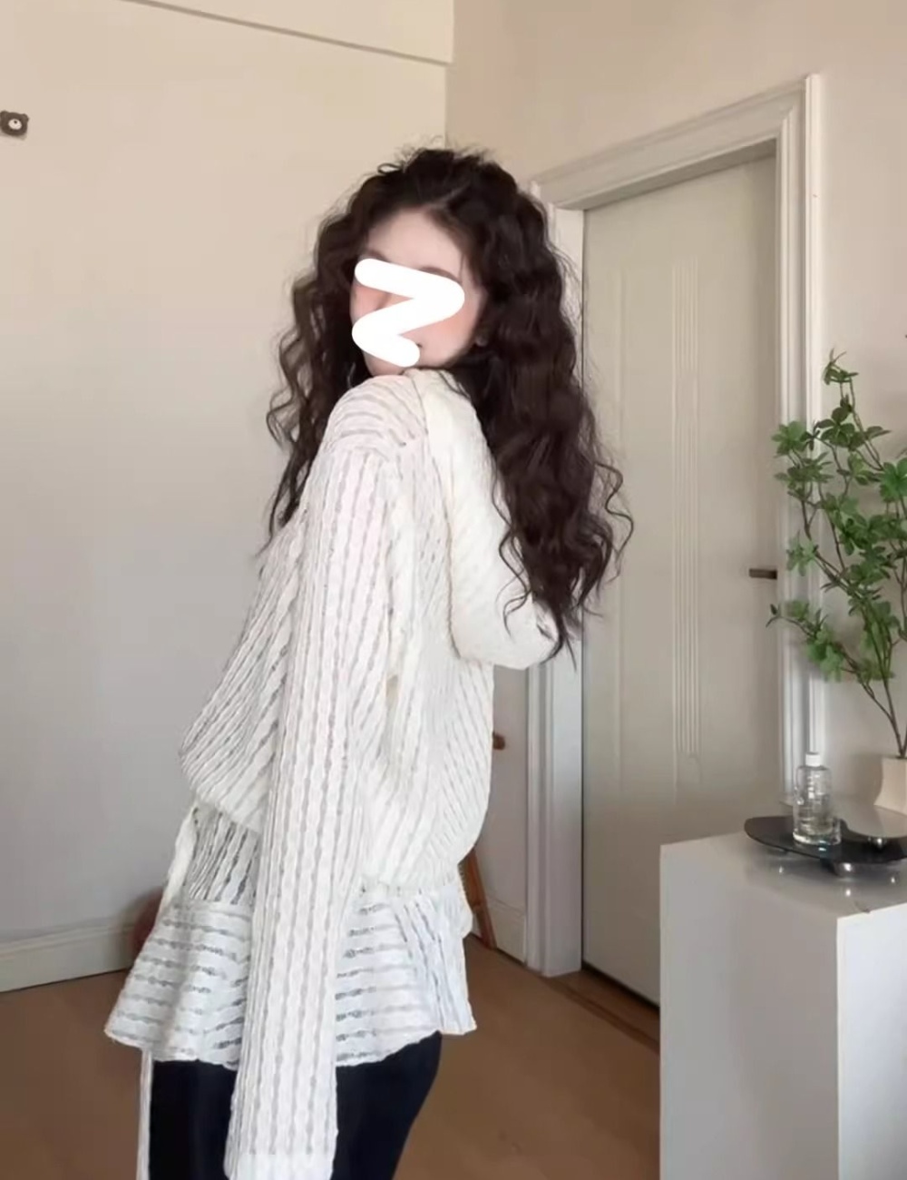 Slim Casual tops beige long sleeve sweater for women