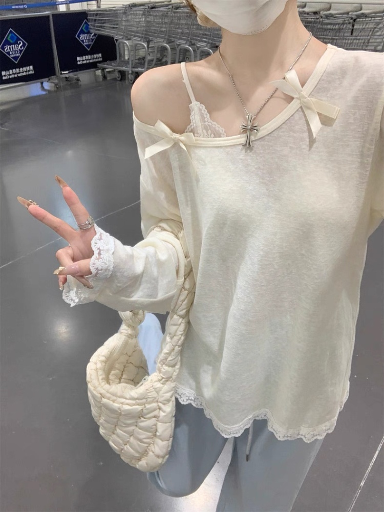 Long sleeve wear tops sunscreen sloping shoulder T-shirt