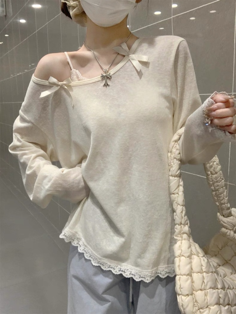 Long sleeve wear tops sunscreen sloping shoulder T-shirt