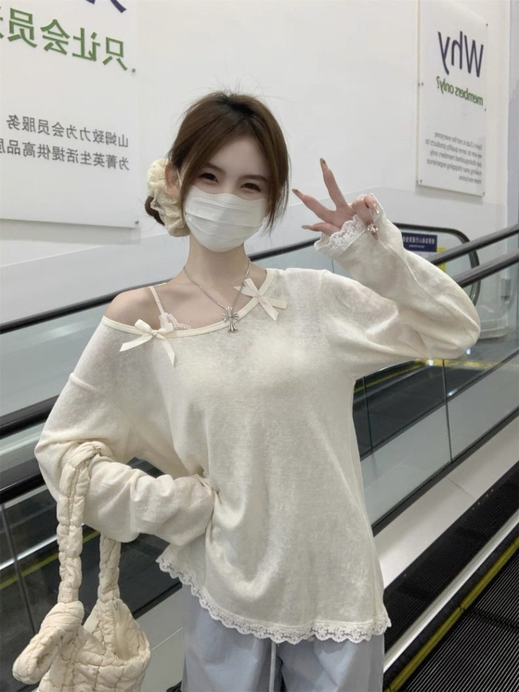 Long sleeve wear tops sunscreen sloping shoulder T-shirt