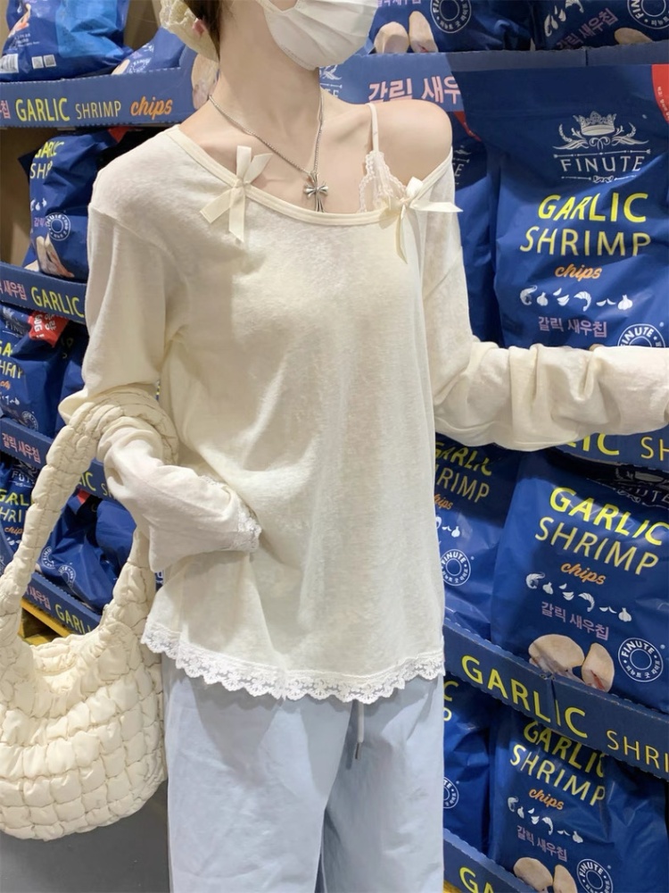 Long sleeve wear tops sunscreen sloping shoulder T-shirt