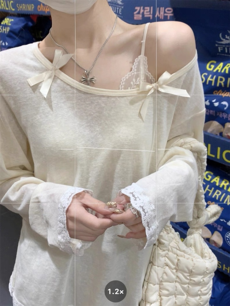 Long sleeve wear tops sunscreen sloping shoulder T-shirt