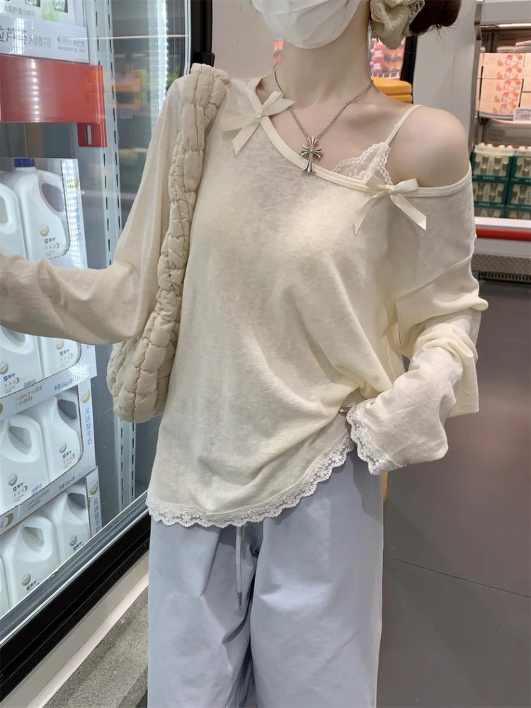 Long sleeve wear tops sunscreen sloping shoulder T-shirt
