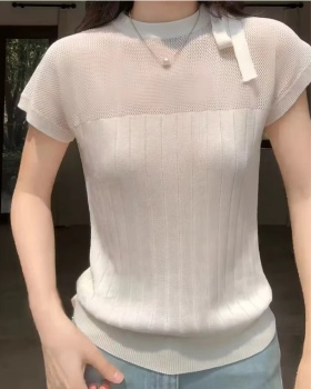 Simple France style T-shirt all-match knitted tops for women