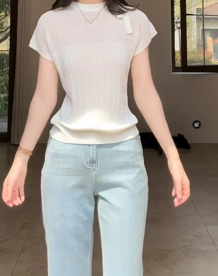 Simple France style T-shirt all-match knitted tops for women