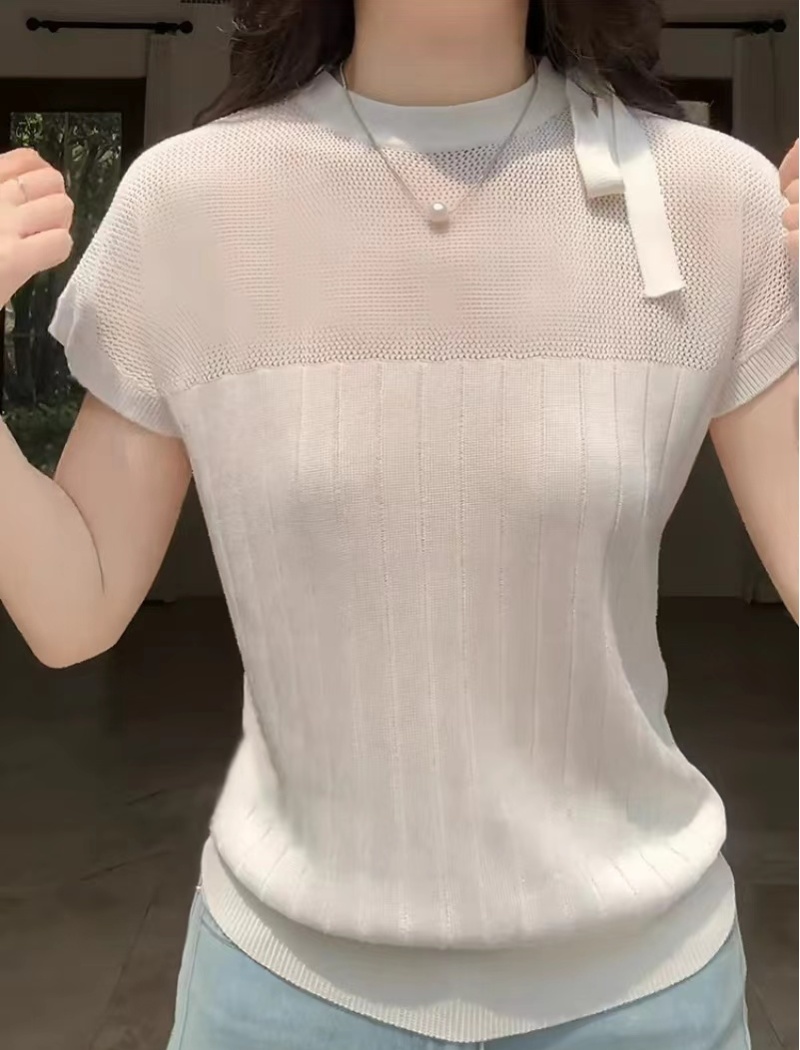 Simple France style T-shirt all-match knitted tops for women