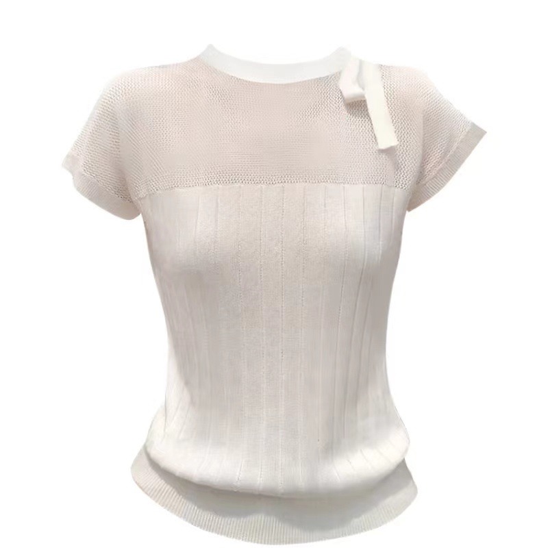 Simple France style T-shirt all-match knitted tops for women