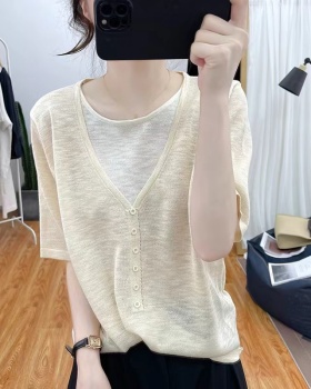V-neck T-shirt air conditioning sweater for women