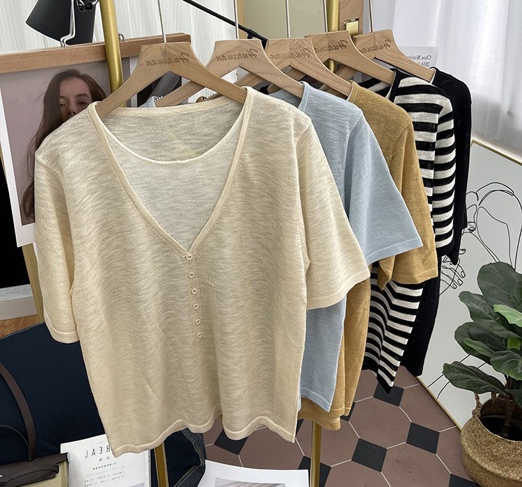 V-neck T-shirt air conditioning sweater for women