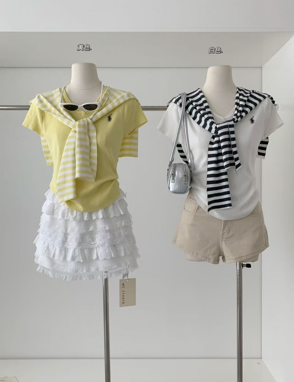 Knitted Korean style T-shirt pinched waist tops 2pcs set for women