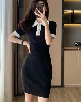 Temperament lapel France style summer slim dress