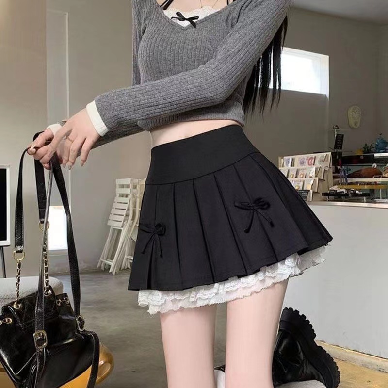 Spicegirl gray splice skirt A-line lace short skirt