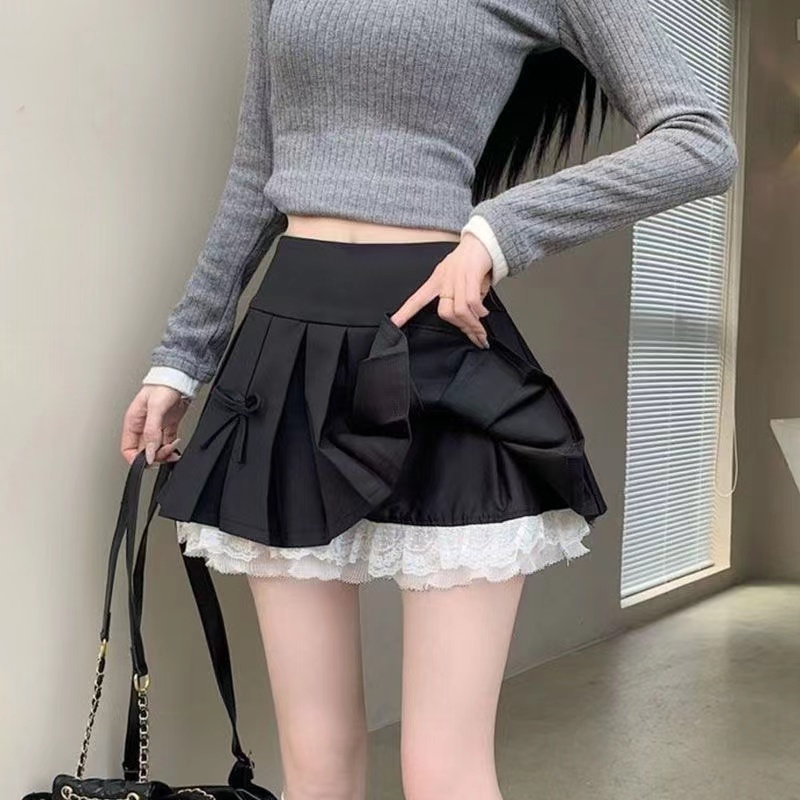 Spicegirl gray splice skirt A-line lace short skirt