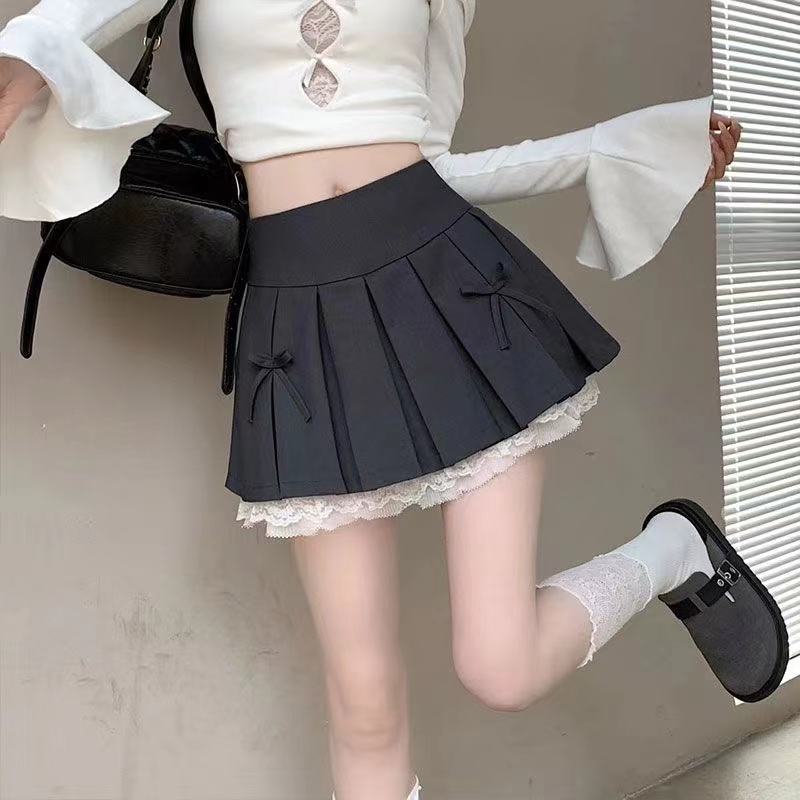 Spicegirl gray splice skirt A-line lace short skirt