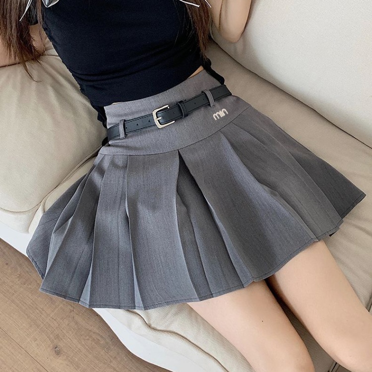A-line spring and summer slim skirt high waist pleated belt